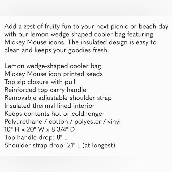 Disney Cutest Summer Cooler Bag Lemon Wedge New without tag - Picture 6 of 6